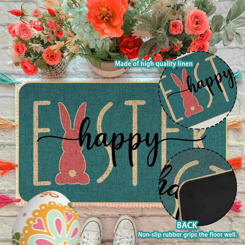 ARTDMT Happy Easter Decorative Welcome Door Mat, Bunny Tail Indoor Outdoor Non-Slip Rug, Rabbit Entryway Front Porch Throw for Spring Entrance Decoration, 29" x 17" - Image 4